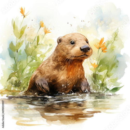 Watercolor Platypus Illustration, Generative Ai photo