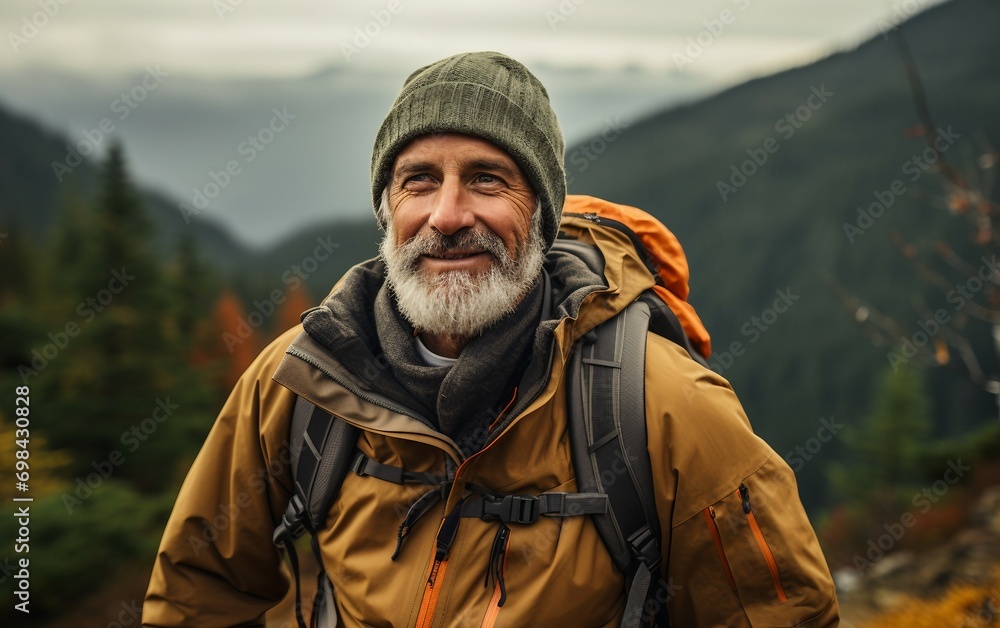 Outdoor Pursuits Mature Man Captures Spirit in Hiking Gear