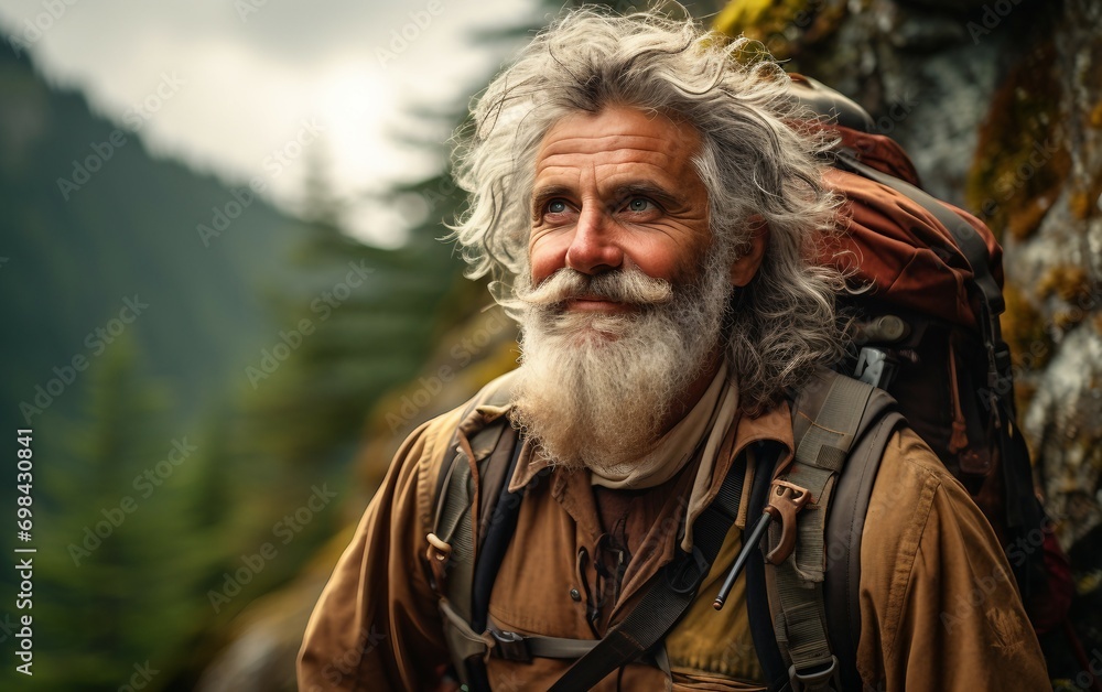 Trail Explorer Mature Man Embodies Hiking Attire