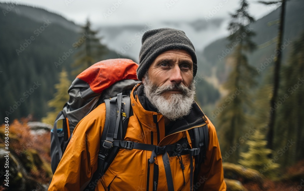 Trail Serenity Senior Gentleman Embraces Hiking Exploration
