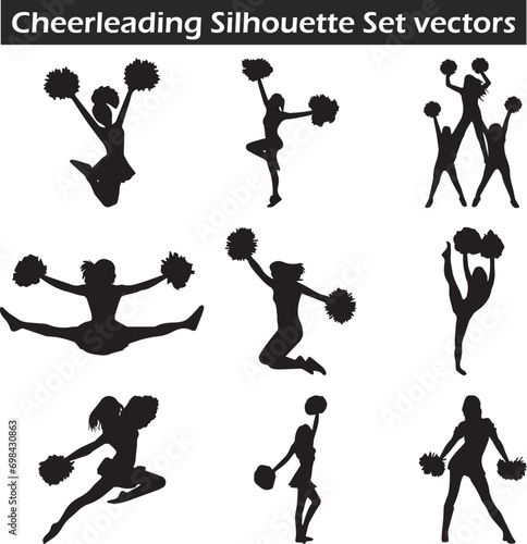Cheerleading SVG Silhouettes, Cheer Silhouette SVG Bundle, Pom Pom svg