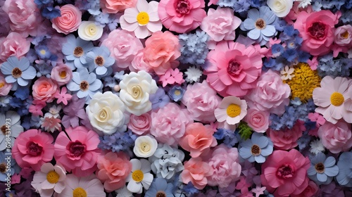 Flowers wall background with amazing spring flowers photo