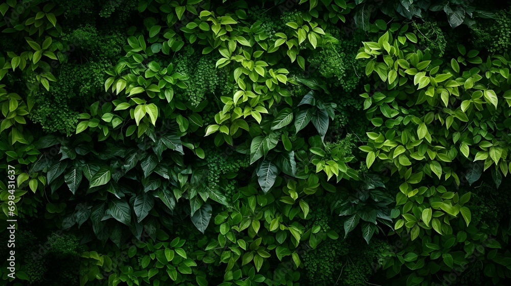 Obraz premium Herb wall, plant wall, natural green wallpaper and background. nature wall. Nature background of green forest