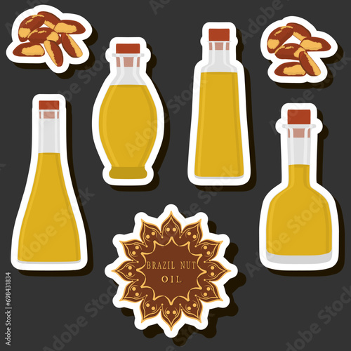 Illustration on theme big set different types liquid oil, bottle various size