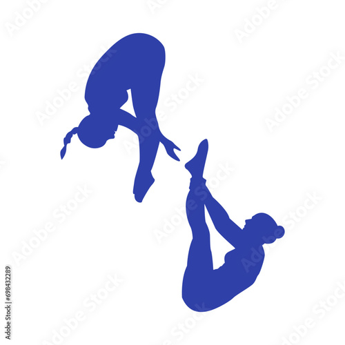 diving athlete or gymnasts silhouettes on a white background