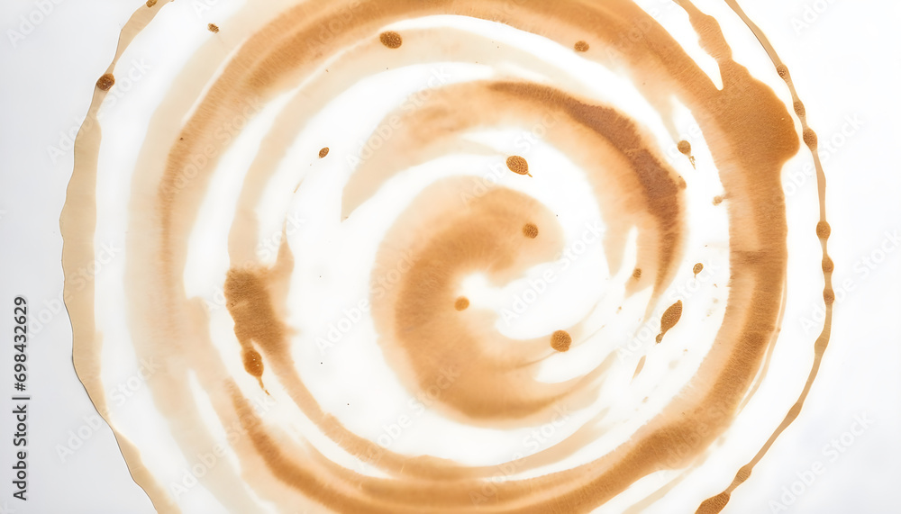 Wide banner image of coffee stain blot texture with ripple effect on white paper background with water color effect Wide banner image of coffee stain blot texture with ripple effect on white paper background with water color effect
