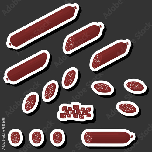 Illustration on theme big set different types delicatessen meat sausages