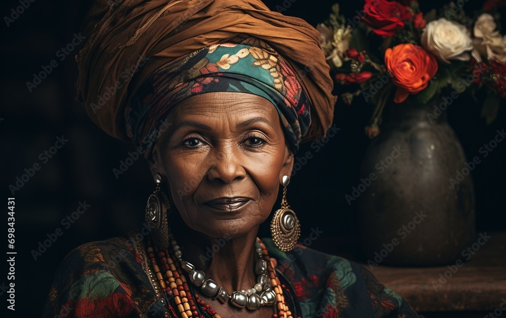 Cultural Attire Senior Woman Embraces Traditional Elegance