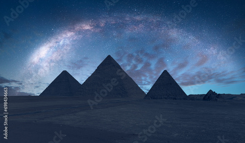 The Milky Way rises over the Pyramids in Giza, Egypt