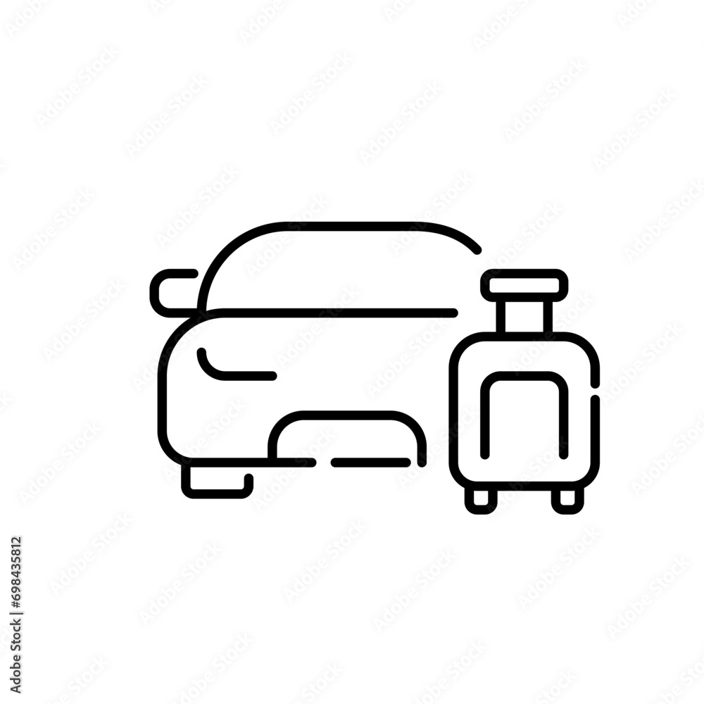 Car and luggage. Airport taxi or rental car. Pixel perfect, editable stroke icon