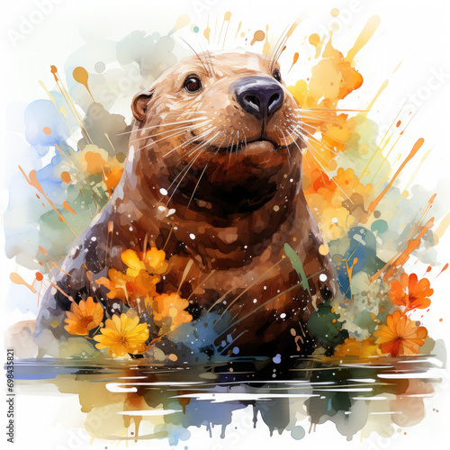 Watercolor Platypus Illustration, Generative Ai photo