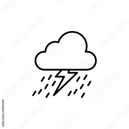 Thunderstorm vector icon. Storm weather cloud lightning vector illustration. Rain thunder sign in black and white color.