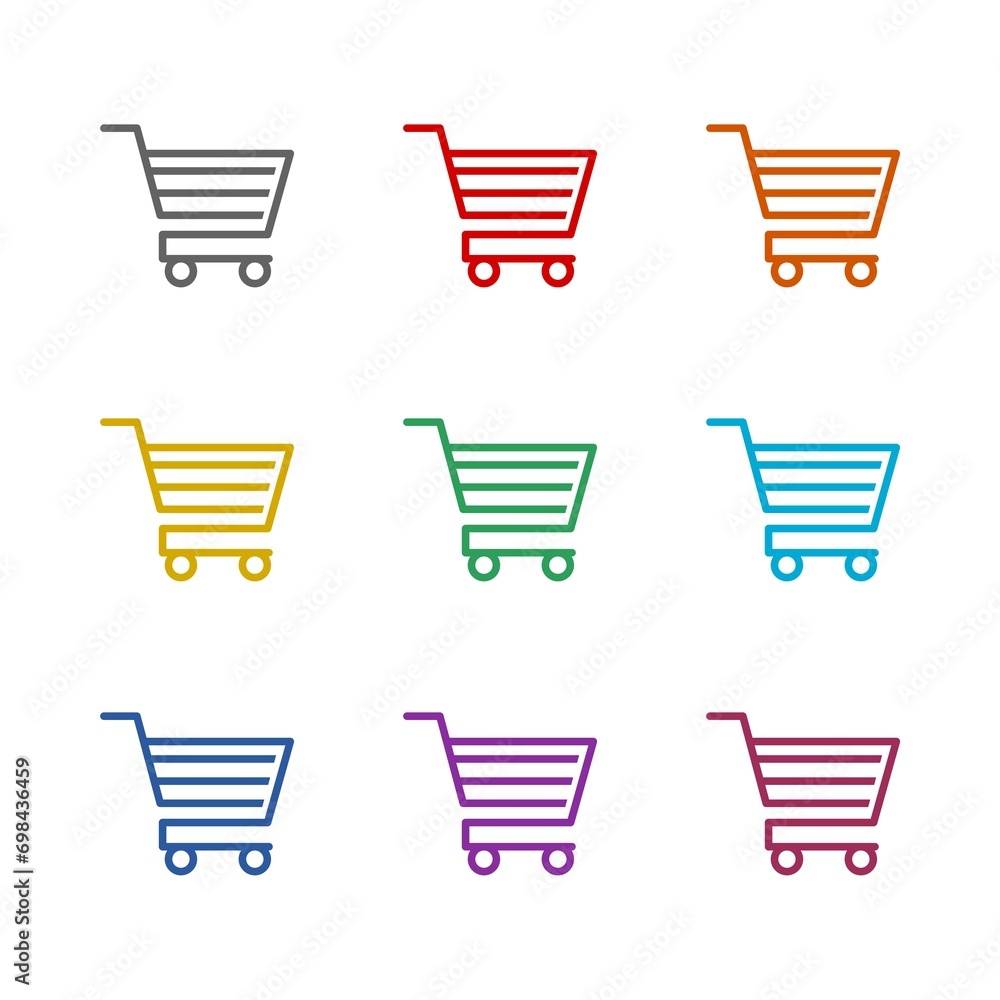 Shopping cart icon isolated on white background. Set icons colorful Shopping cart icon isolated on white background. Set icons colorful