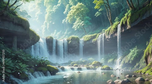 a waterfall in the river stream inside tropical forest looping animation background photo