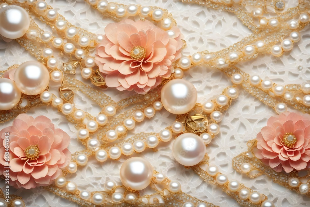 Obraz premium pearl necklace on silk background