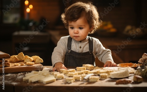 Toddler Boy Playfully Exploring Food Textures