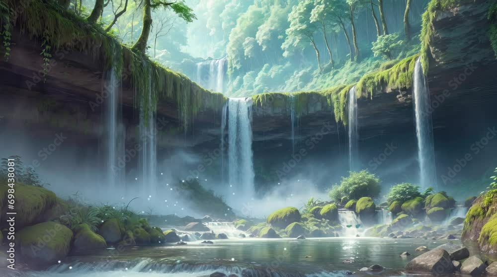 a waterfall in the river stream inside tropical forest looping animation background a waterfall in the river stream inside tropical forest looping animation background