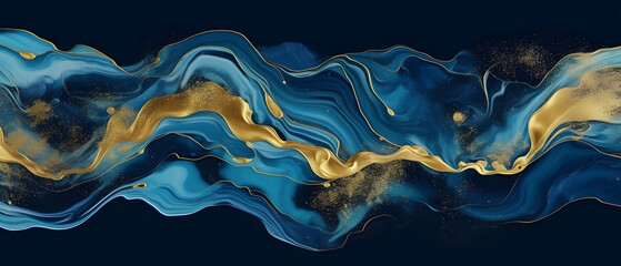 Blue Marble and gold abstract background vector. Marbling wallpaper design with natural luxury style swirls of marble and gold powder.