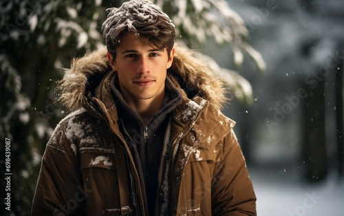 Young Man in Winter Clothing for a Seasonal Photoshoot