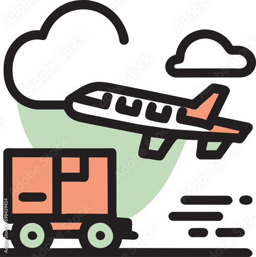 logistics by plane, icon colored outline