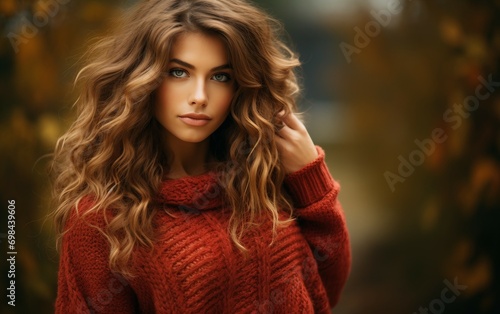 Autumn Fashion Youthful Lady Showcases Cozy Sweater in Photoshoot
