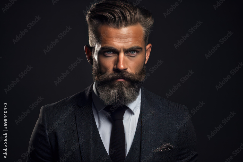 A portrait of a man with a meticulously groomed beard and a classic side-parted haircut, radiating timeless sophistication. Male, 33 years old, European ethnicity
A portrait of a man with a meticulously groomed beard and a classic side-parted haircut, radiating timeless sophistication. Male, 33 years old, European ethnicity