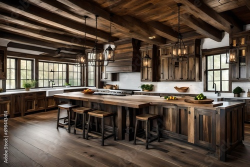 Rustic Farmhouse Kitchen with Distressed Wood Finishes © Nazir