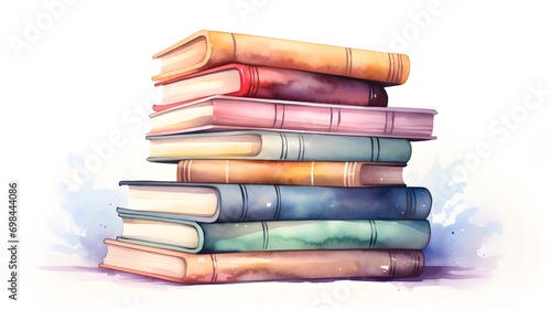 Watercolor-Style Stack of Books Illustration with White Background