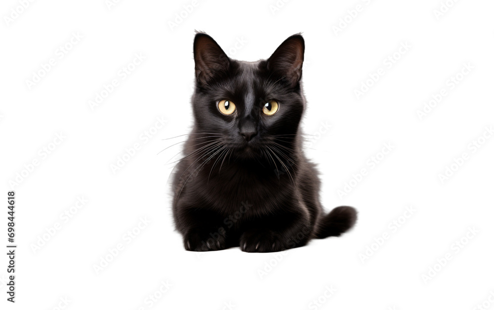 A Sleek Black Feline Resting on a Table isolated on transparent Background