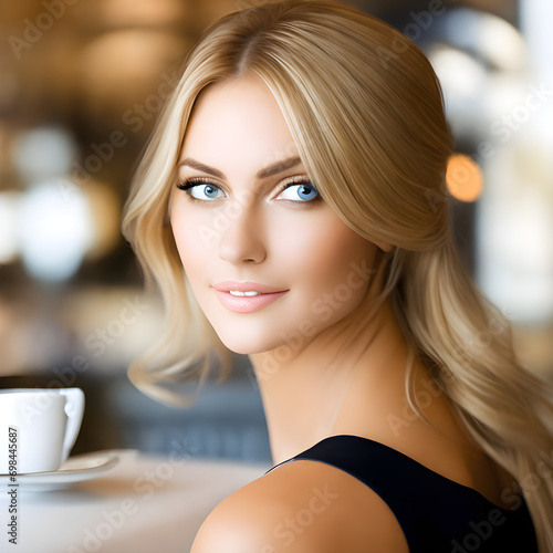 Wallpaper Mural portrait of a blond woman at a coffee shop Torontodigital.ca