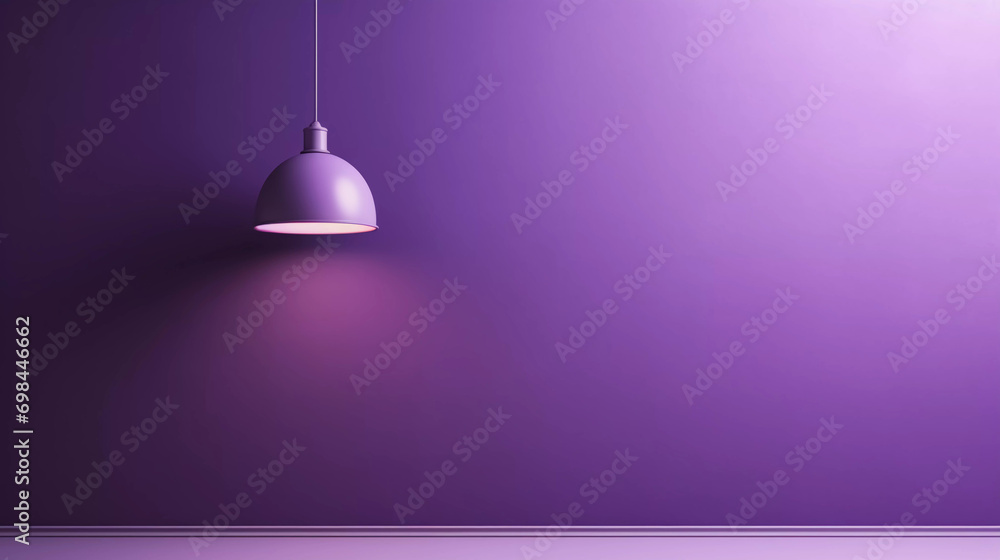 A lamp hangs on a purple wall and illuminates it, space for text or presentation A lamp hangs on a purple wall and illuminates it, space for text or presentation