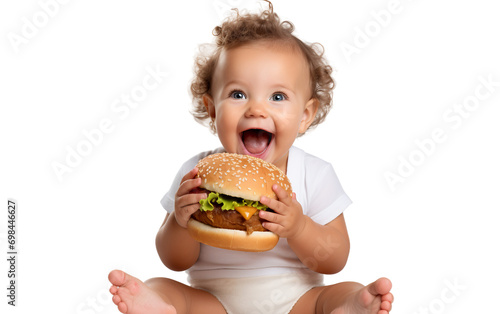 Baby Nibbling on a Burger isolated on transparent Background