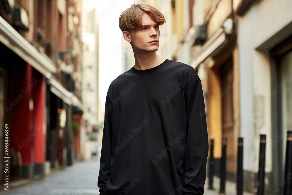 Portrait of a handsome young man in a black shirt Portrait of a handsome young man in a black shirt