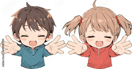 両手を前に出す子供達