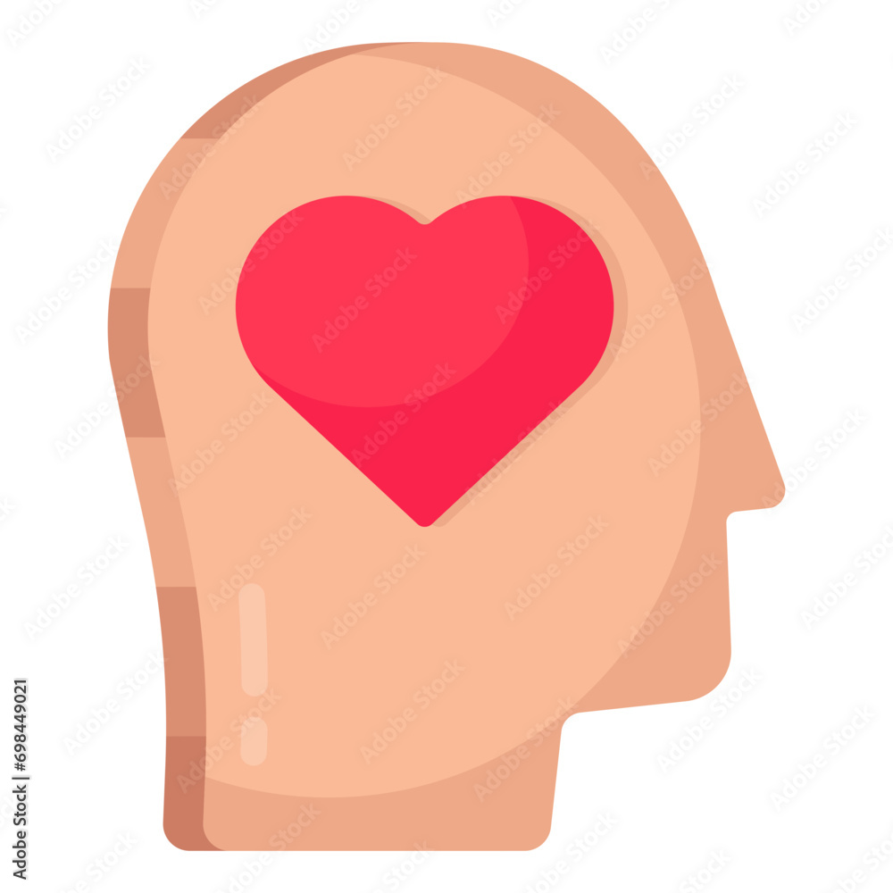 Heart inside brain, icon of healthy mind

