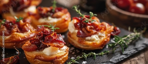 Bacon-filled snacks with dried tomatoes and mozzarella  perfect for a festive dinner.