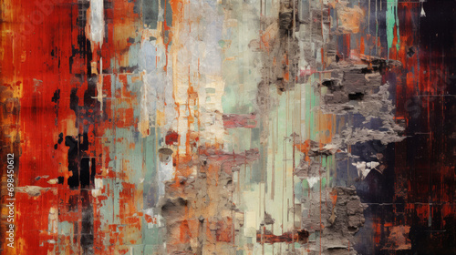 Painted texture in glitch style. Colored rough defects on the background. Real wall in digital art style