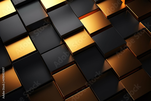 3d abstract metallic background with gold and black cubes. photo