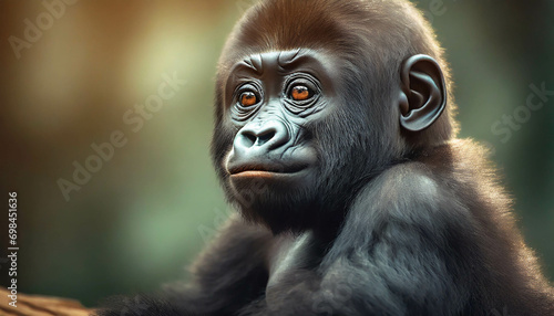 Gorilla. Cute animal Baby Portrait .ai generated photo