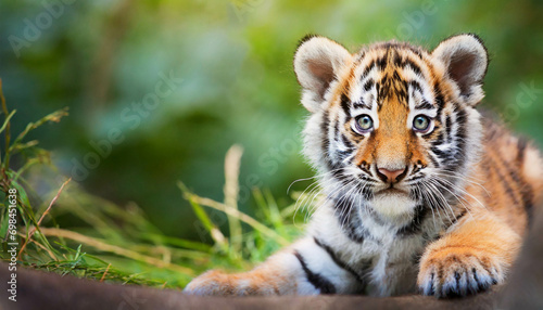 Tiger cub. Cute animal Baby Portrait .ai generated © hanohiki