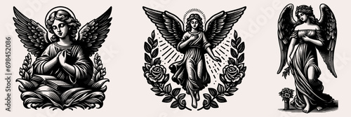 Angel woman set, greek mythology statue, vector illustration. © CreativeMind