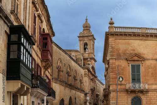 view of downtown Mdina and the belfry of the Carmellite Priory