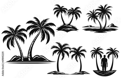 Set of palm trees and coconut tree silhouette  vector illustration.