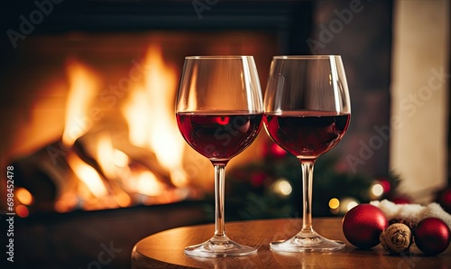 A Cozy Evening by the Fireplace: Enjoying a Glass of Wine