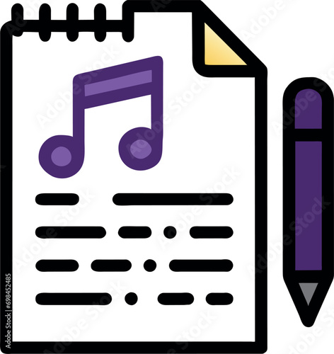 papel con lpiz con intenciones de planificar una idea musical, icon colored outline photo