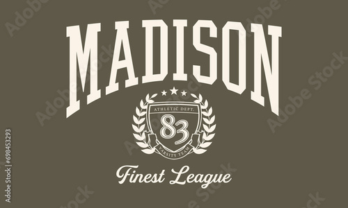 Vector artwork in varsity vintage style, perfect for t-shirts and sweatshirts.