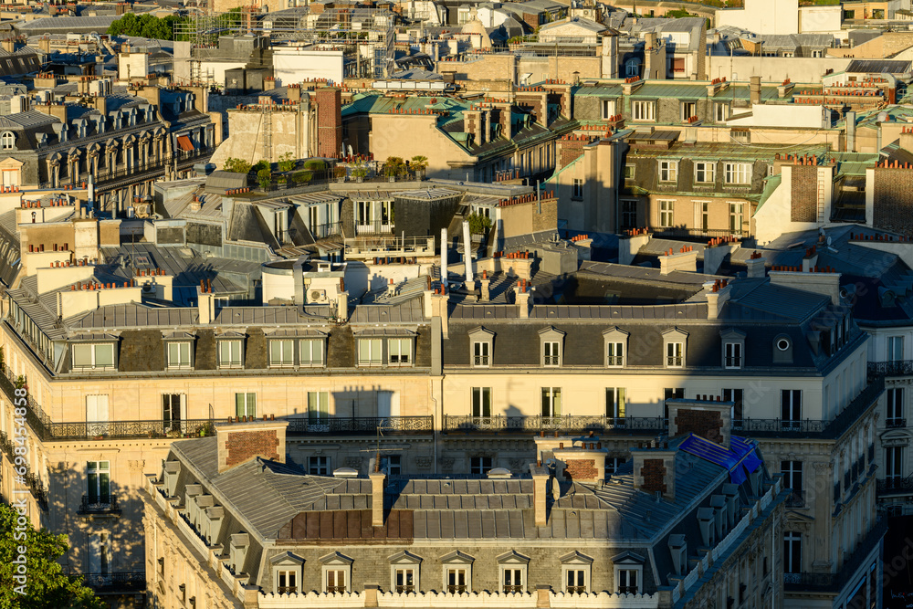 Fototapeta premium The rooftops of Paris , Europe, France, Ile de France, Paris, in summer, on a sunny day.