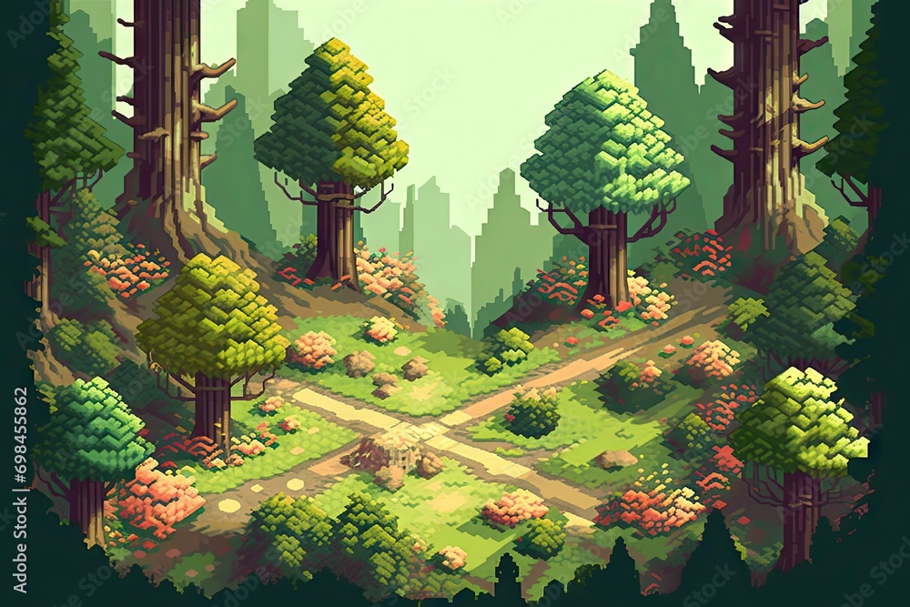 Illustration game level design forest  Created - obrazy, fototapety, plakaty 