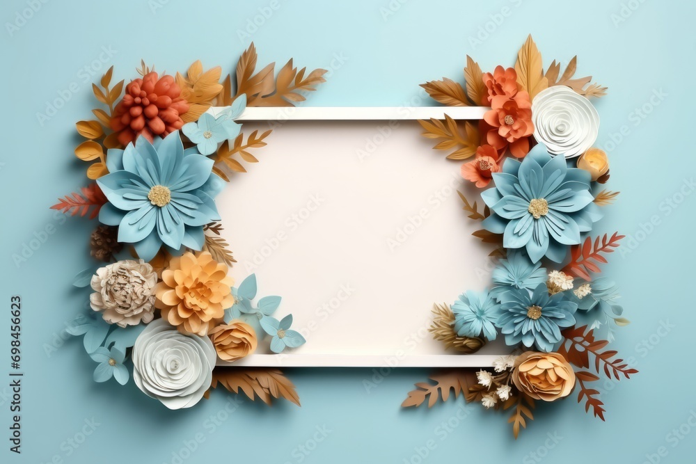 Frame from butterflies and flowers with space for text in the center Frame from butterflies and flowers with space for text in the center