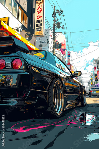 Fotografie Japanese tuning car, abstract anime poster art, Generative AI